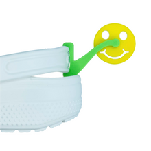 Load image into Gallery viewer, ShoeTails Mini Spinning Spurs Green with Yellow Smiley for Crocs* (1 Pair)