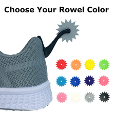 Load image into Gallery viewer, ShoeTails Mini Spinning Spurs Black with Customized Rowel Color for Clogs and Shoes (1 Pair)